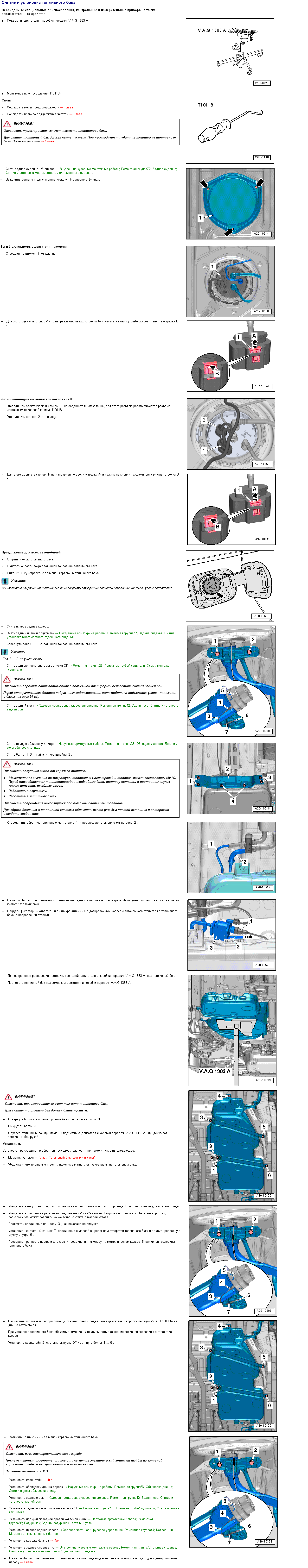 Снятие и установка топливного бака.